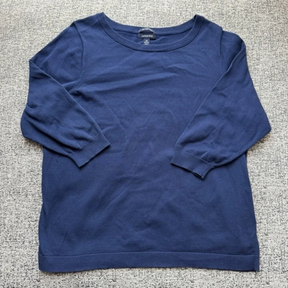 Lands' End Supima‎ Cotton Sweater Women 1X Blue Crewneck Lightweight Pullover